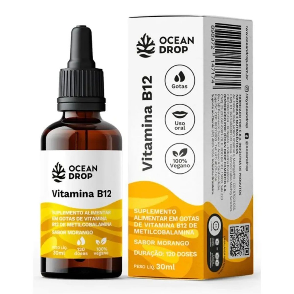 Vitamina B12 - 30ml Morango - Ocean Drop em Oferta na Shopee