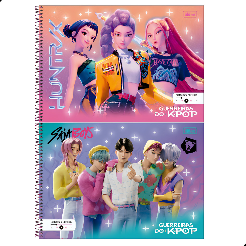 Kit 2 Caderno De Desenho Guerreiras Do K-Pop Tilibra Grande Cartografia Cart Huntrix Saja Boys Rosa em Oferta na Shopee