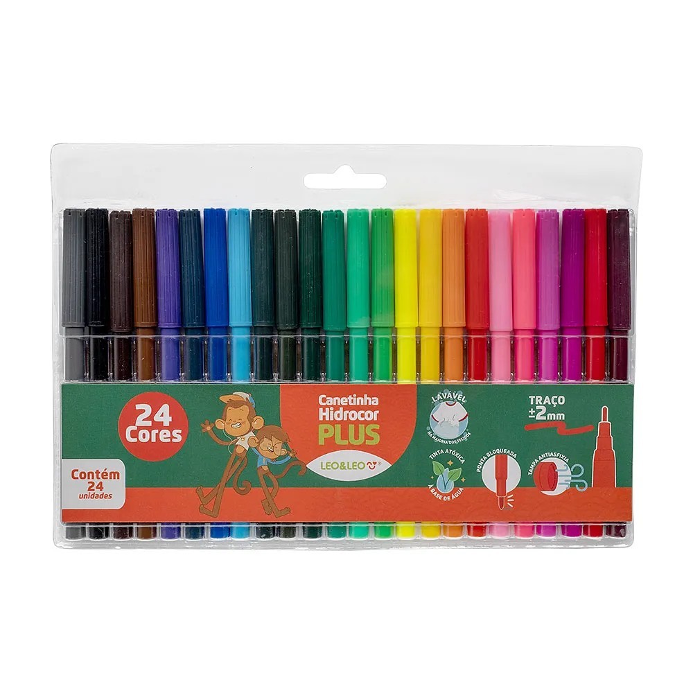 Canetinha Hidrocor 24 Cores Lavável Plus - Leo&Leo em Oferta na Shopee