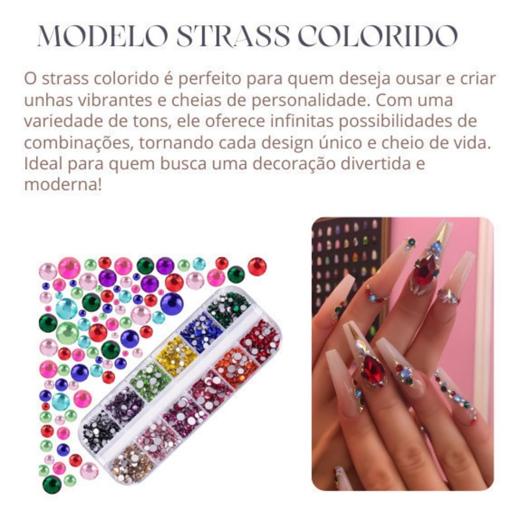 Kit Completo de Strass para Nail Art – Pedrinhas Furta-Cor e Prata com Estojo