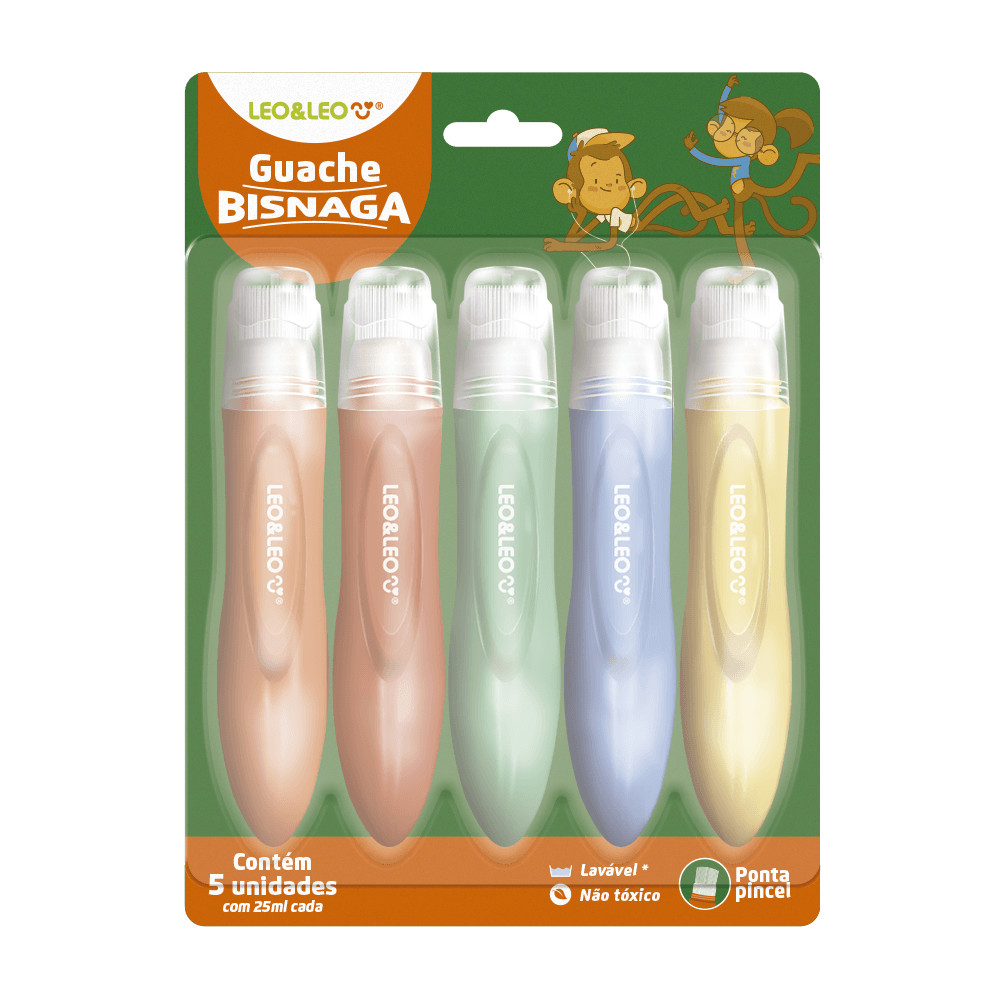 Guache Bisnaga Ponta Pincel C/5 25ml - Leo&Leo