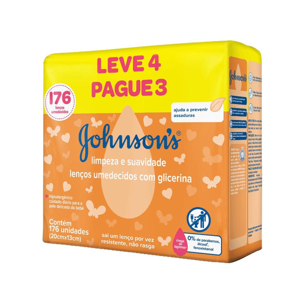 Kit Lenços Umedecidos Com Glicerina 176 Unidades Johnson's