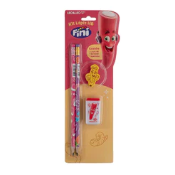 Kit escolar lápis preto com 2 unidades + apontador + borracha Fini Leonora