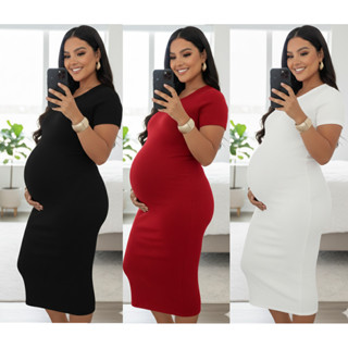 Vestido Manga Gestante Grávida Maternidade Canelado Confortavel Fenda Longo Evangélico Casual Moderno em Oferta na Shopee