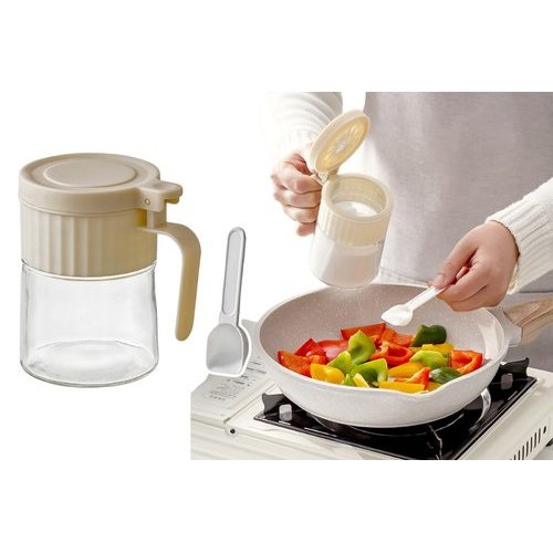 Porta Condimentos Vidro Redondo Com Colher 280ml Organização Temperos Cozinha Prático