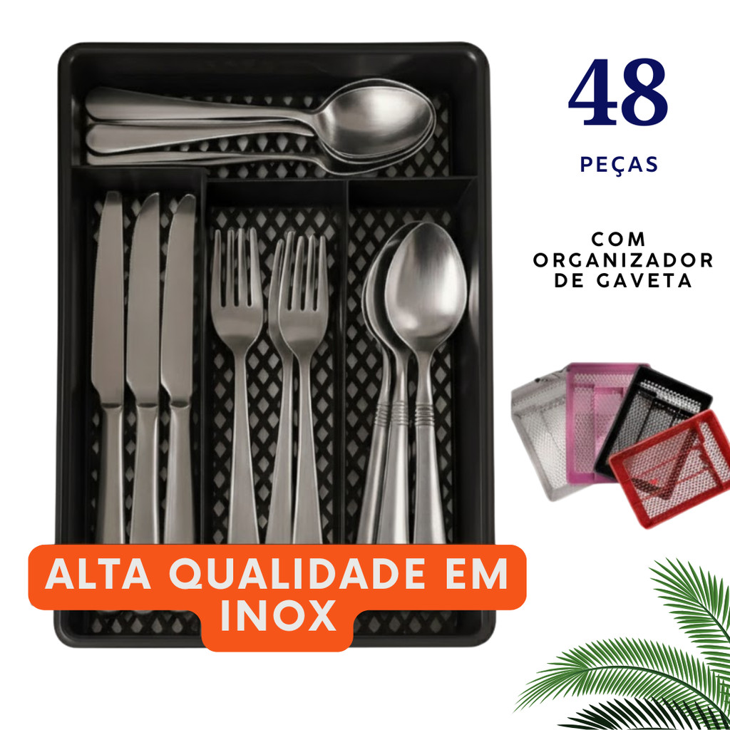 Faqueiro Inox Completo Talheres Elegantes para Mesa e Cozinha 24 36 48 Peças