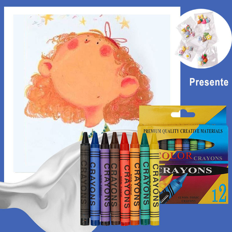 Caixinhas de Giz de Cera Jumbo Gizão Cera 12 Cores Big Redondo – Atacado Kit Festa Infantil Escolar Infantil