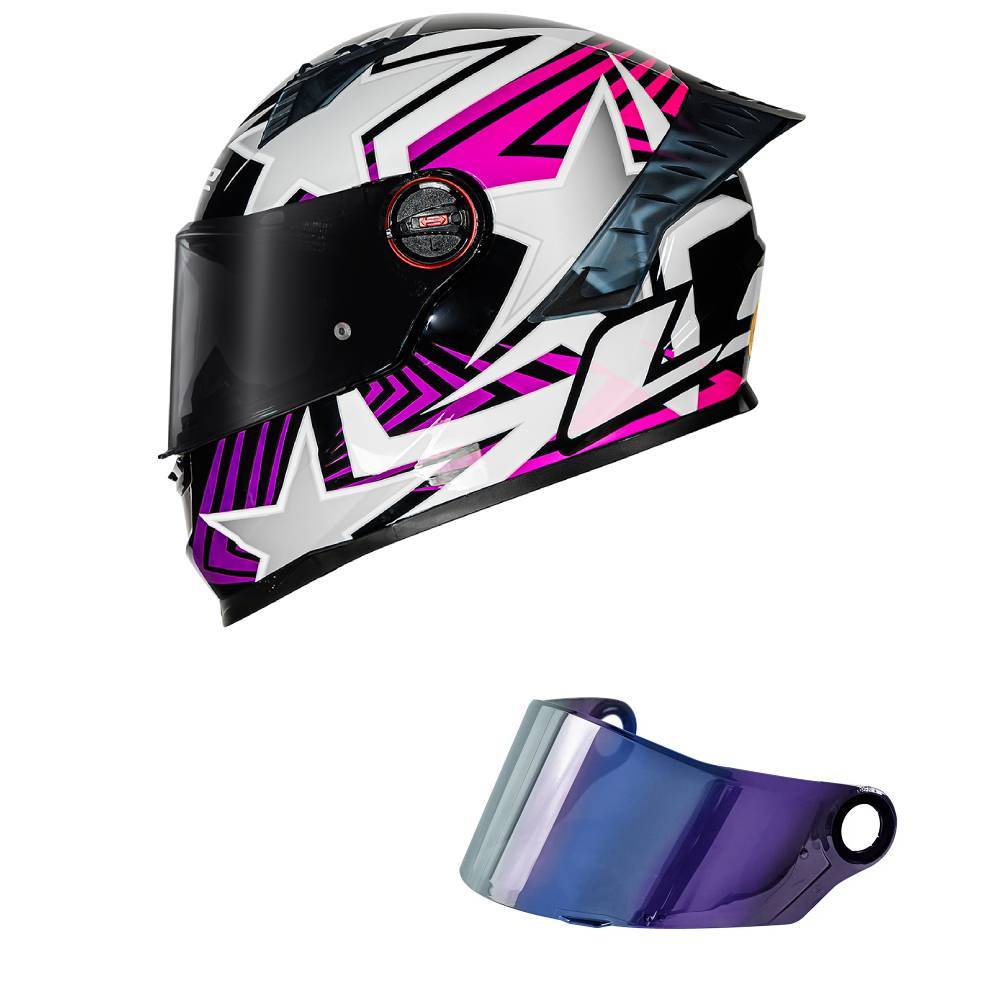 Capacete LS2 FF358 Pro Estellar Preto Branco e Rosa Mais Viseira Camaleão