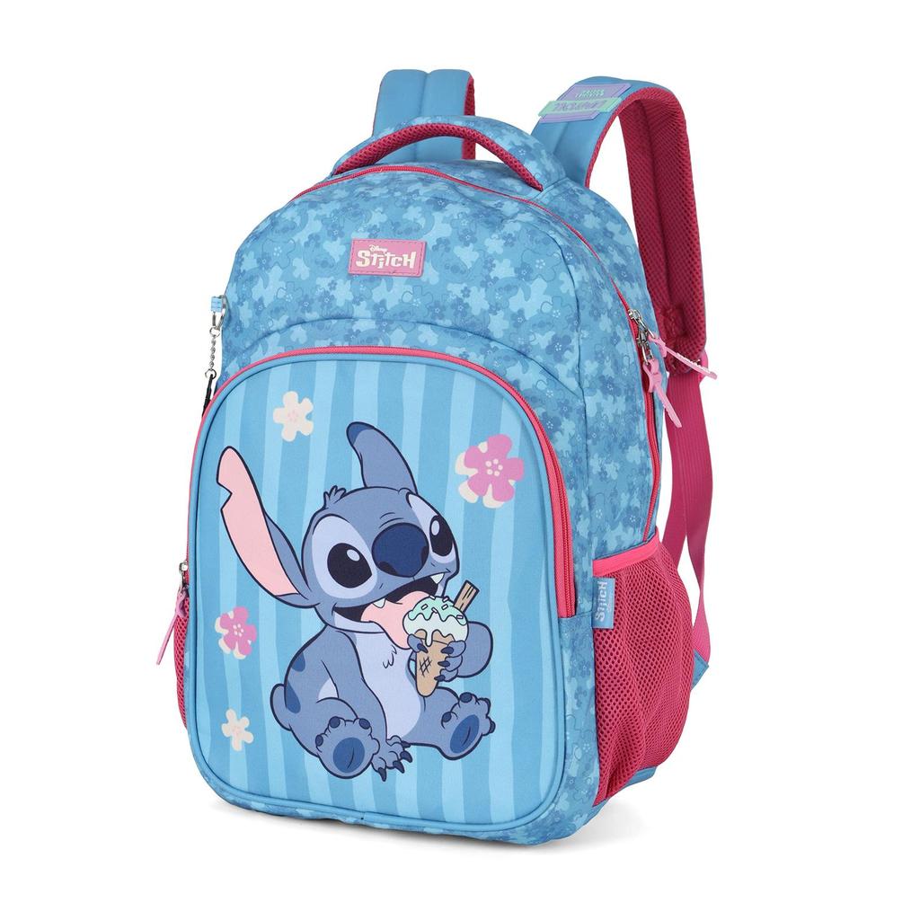 Mochila de Costas Média Juvenil Stitch e Angel com Chaveiro