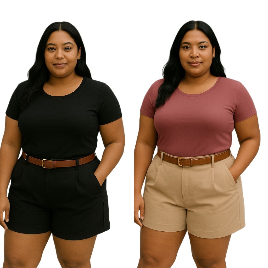 Short Plus Size Alfaiataria Feminino  Elastico Costas Moda Casual Verão Moda Plus Size Short Alfaitaria