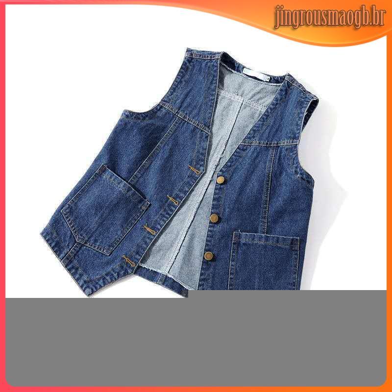 Colete jeans curto solto versão coreana colete sem mangas