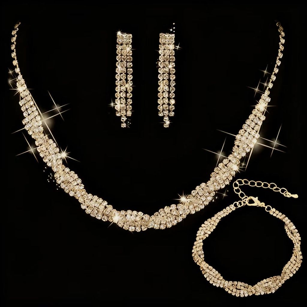 Conjunto feminino 3 em 1 colar espiral brincos e pulseira um elegante conjunto de joias para casamento em Oferta na Shopee