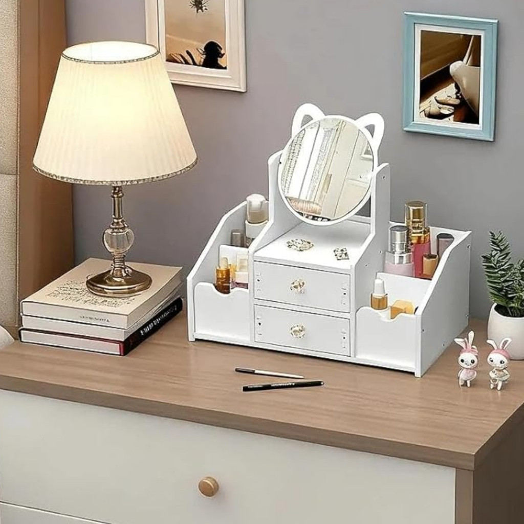Porta Maquiagem Organizador de Cosméticos com Espelho e 2 Gavetas Estilo Clean e Funcional em Oferta na Shopee