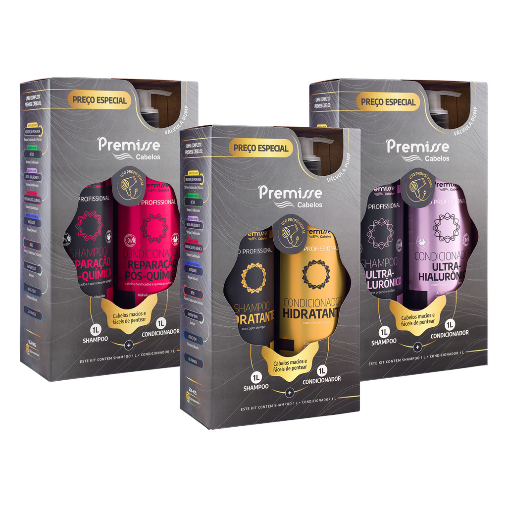 Kit Shampoo e Condicionador Linha Profissional 1 Litro - Premisse