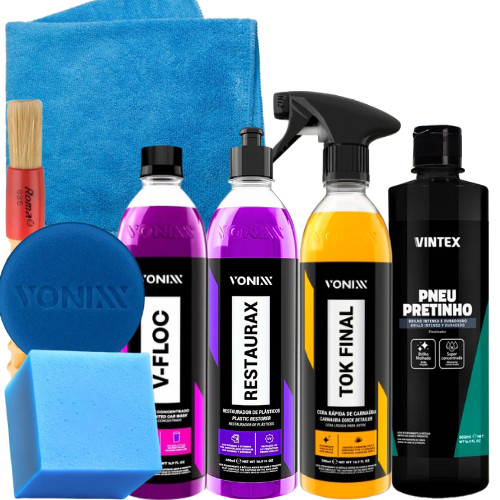 Kit Shampoo V-Floc Cera Tok Final Pneu Pretinho Restaurax Vonixx