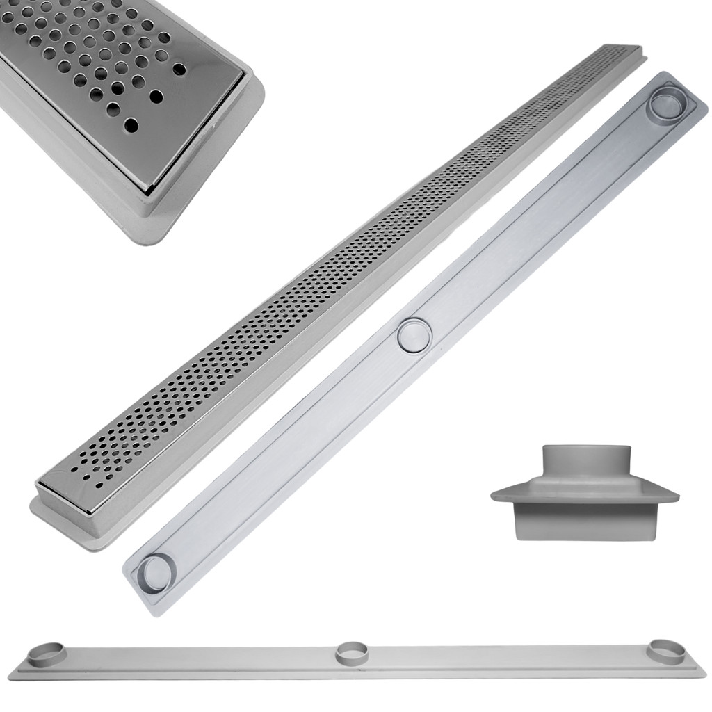 Ralo Linear para Apartamento Inox Perfurado 90cm x 5cm Cocho Raso Cinza