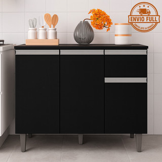 Balcão Organizador Cozinha Vanessa com tampo 105cm Cor Preto Fosco  - AJL Móveis