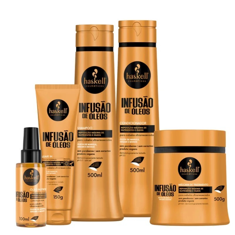 Kit Haskell Infusão de Óleos com 5 Itens 500gr– Nutrição Ultraprofunda para Cabelos Ultrarressecados