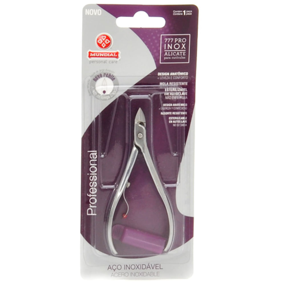 Alicate para Cutícula Mundial Professional Aço PRO Inox 777 Cabo Liso 1 Unidade
