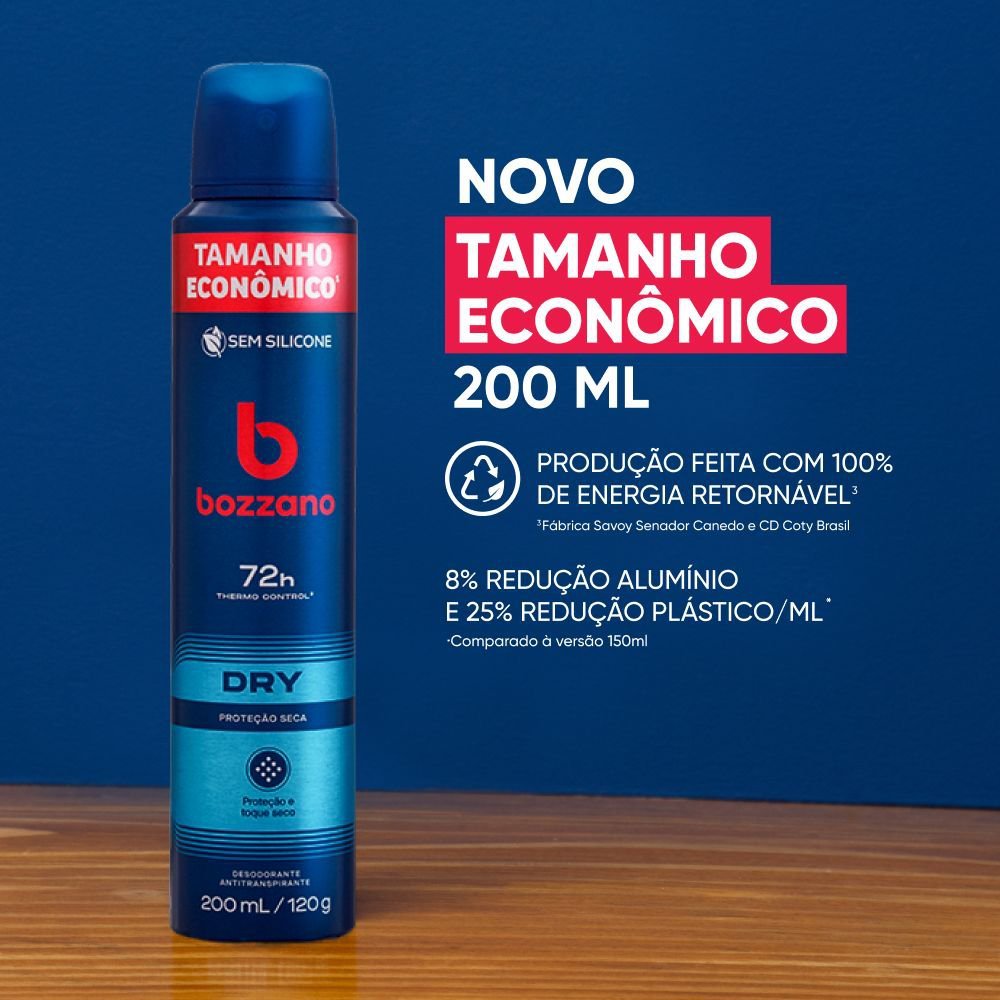 Detalhes do Desodorante Bozzano Men Dry Aerossol 72h Antitranspirante 200ml