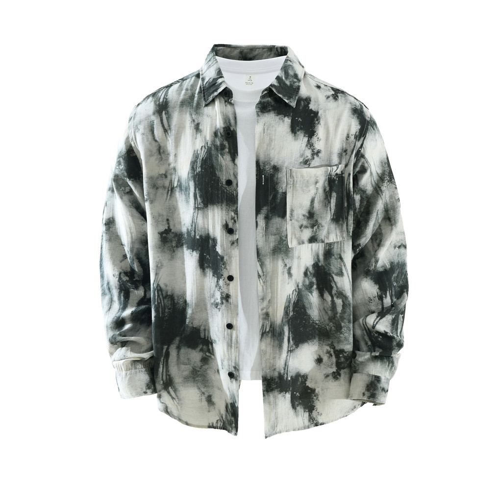 Nacional na moda roupas masculinas estilo tinta linho camisa de manga comprida solta Casual nova moda na moda camisa imp