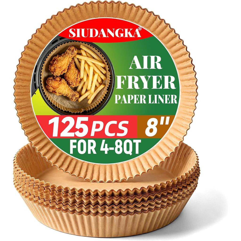 Forros para Air Fryer SIUDANGKA para Ninja Air Fryer, 125 Peças de Papel Descartável para a maioria dos Air Fryers de 4-