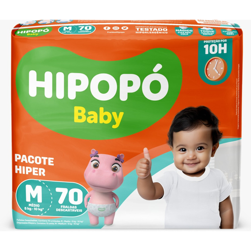 Fralda Hipopó Baby Hiper Tamanho M 70 Unidades