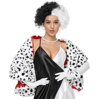 Capa de Bruxa Preta e Branca com Estampa de Leopardo e Cão Manchado - Cruella E2D2 8OWX
