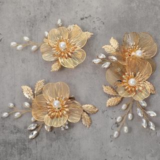 Presilhas de Cabelo Douradas para Noivas, 3 Peças de Acessórios Florais para Cabelo, Presilhas de Bico de Pato com Pérol