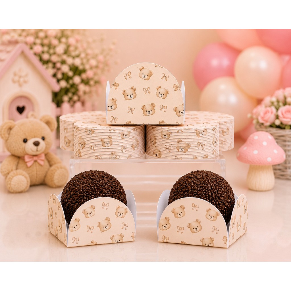 Forminha de Doces Ursinho Marrom Personalizada Lembrancinha de Festa Aniversário