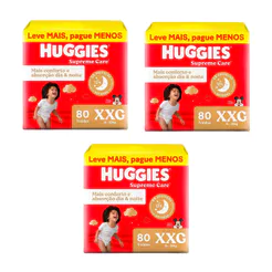 Kit 3 Fralda Huggies Supreme Care Max XXG 80 unidades Cada