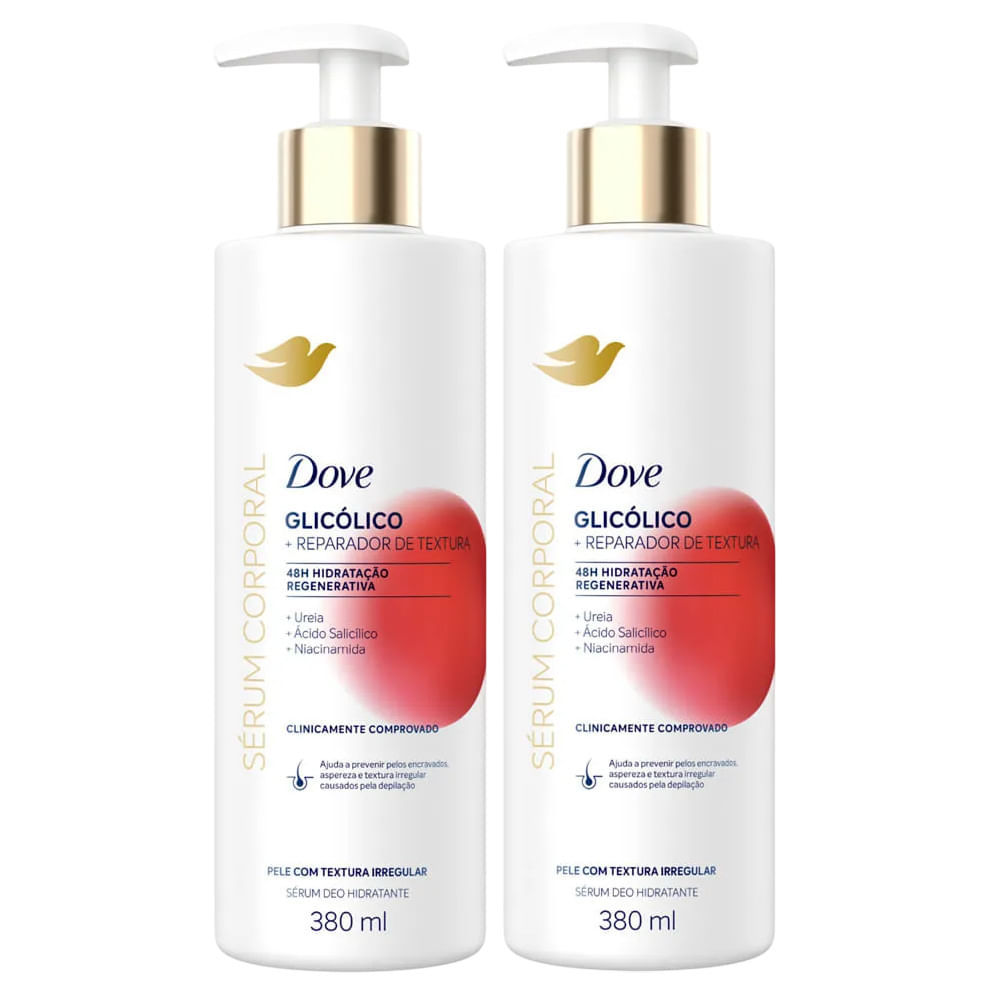 Kit Dove Sérum Corporal Glicólico + Reparador 380ml - 2 Unidades