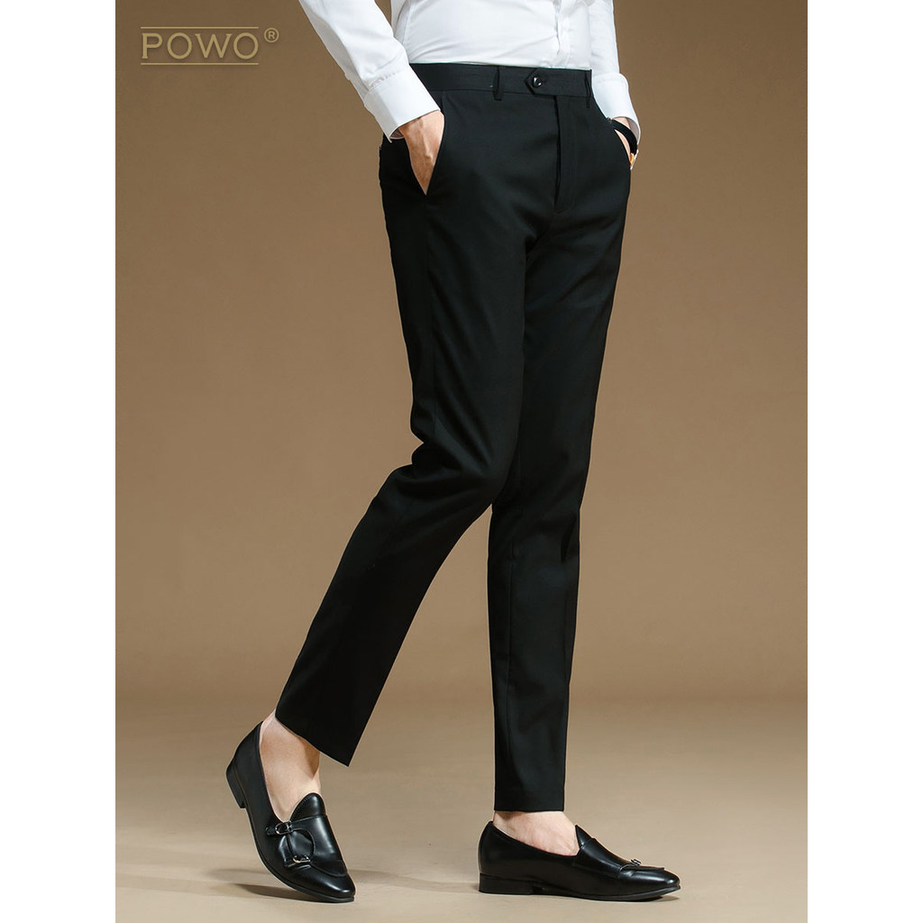 Calças masculinas Slim-fit negócios Casual Formal Wear profissional não-ferro terno calças preto na moda versão coreana 
