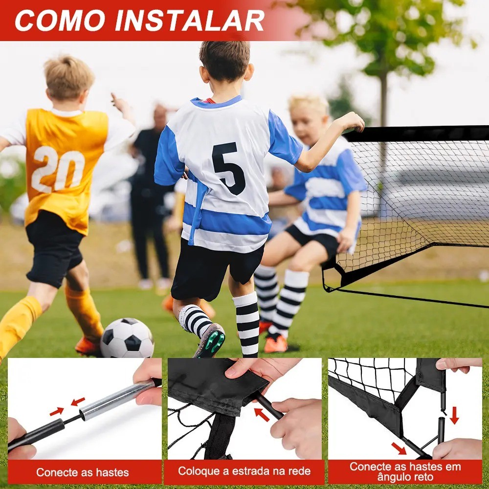 Detalhes do 120*90*90cm Rede De Futebol Gol Dobrável Duplo P/ Infantil Portátil Novo