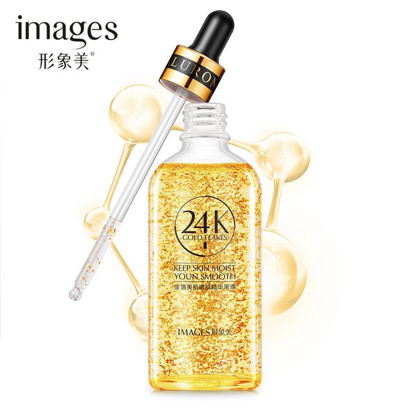 Imagem beleza rejuvenescedora pele beleza 24k folha de ouro essência solução 100ml hidratante encolher poros iluminar o 