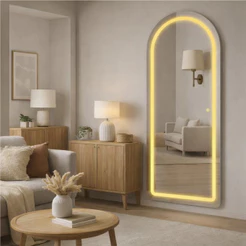 Espelho Decorativo Corpo Inteiro 120x50 LED 3 Tons Touch Jateado Janela MADRI Sala Quarto Banheiro