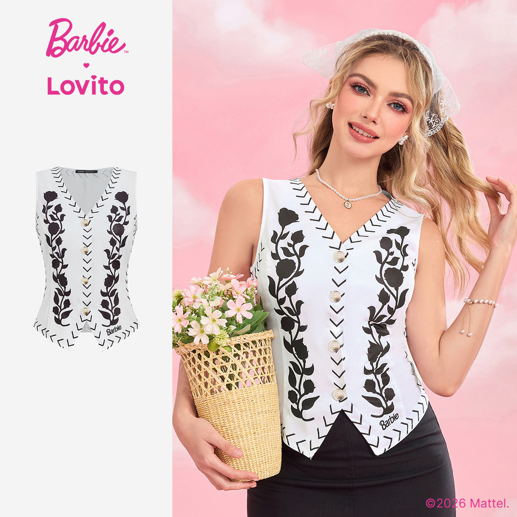 BarbieTM X Lovito Blusa Casual Botões E Fenda Frontal Primavera/verão Mulheres TKBL4PAD003