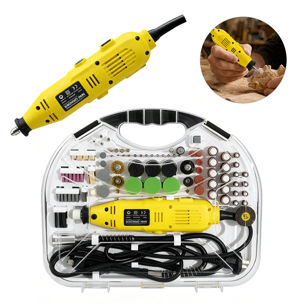 Mini Retifica Profissional 210pçs  Com Maleta + Extensor Multifunções Lixadeira S7