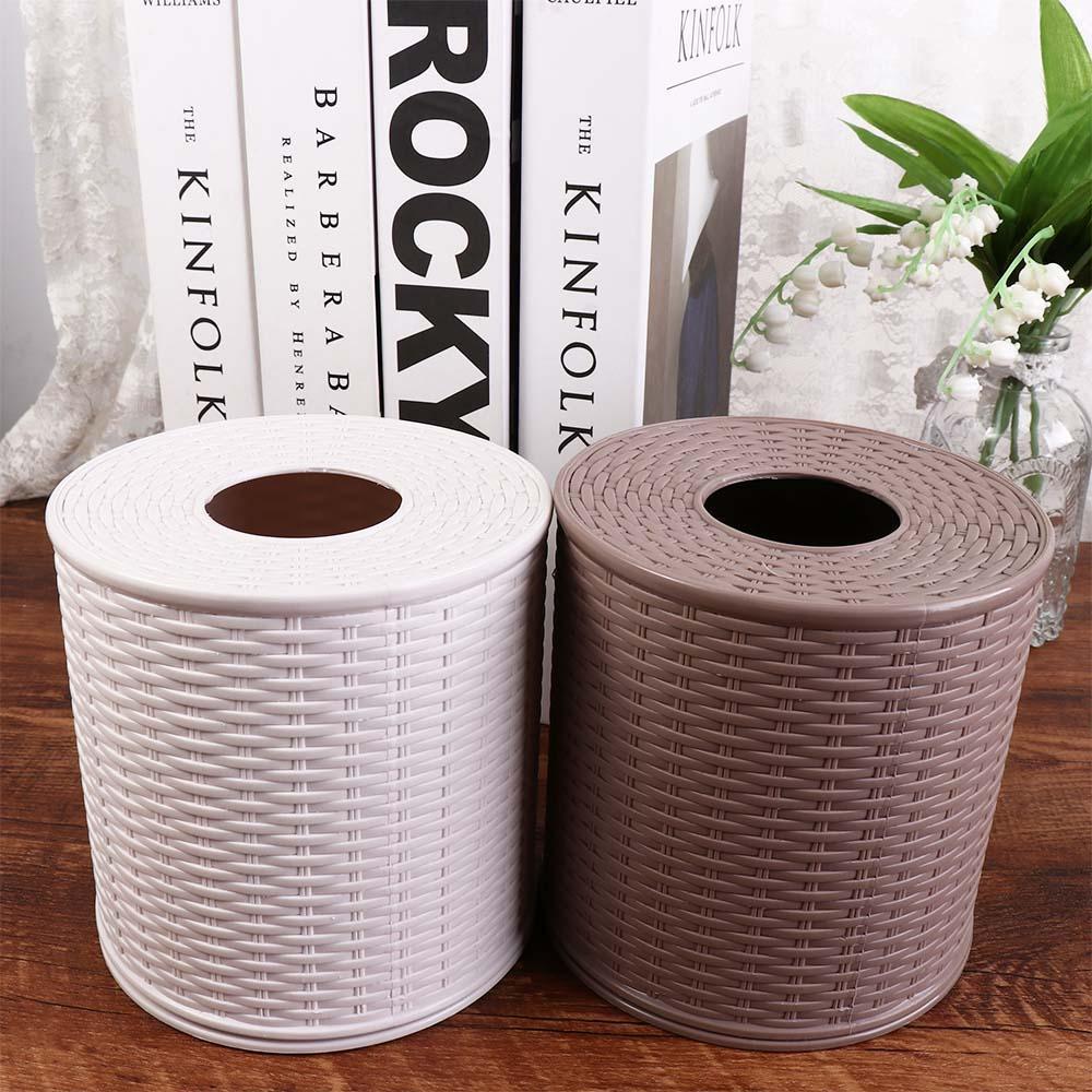 Caixa Plástica Do Tecido De TEVO , Redonda Decorativa Armazenamento Rattan Da Simulação , Suporte Dustproof Rolo De Pape