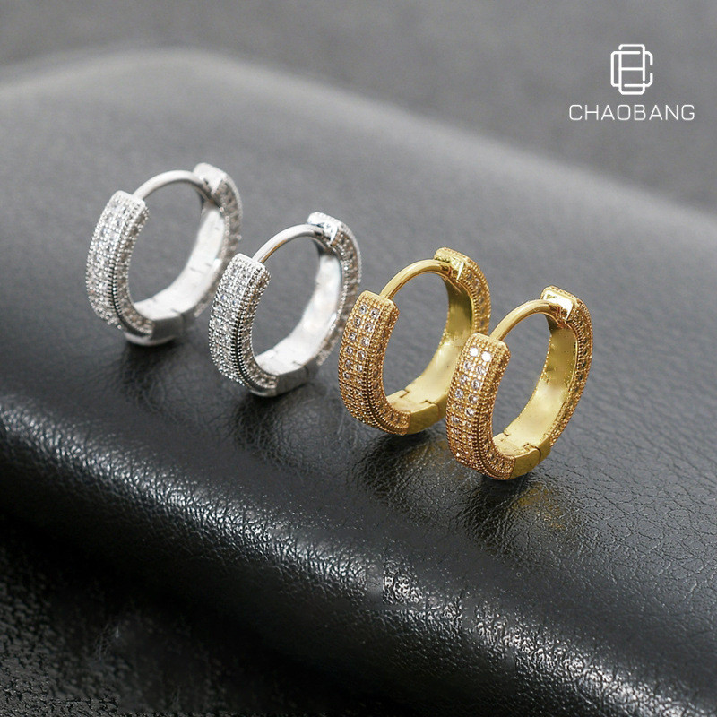 Brincos de diamante completo novo estilo brincos All-Match brincos masculinos cor dourada brincos femininos