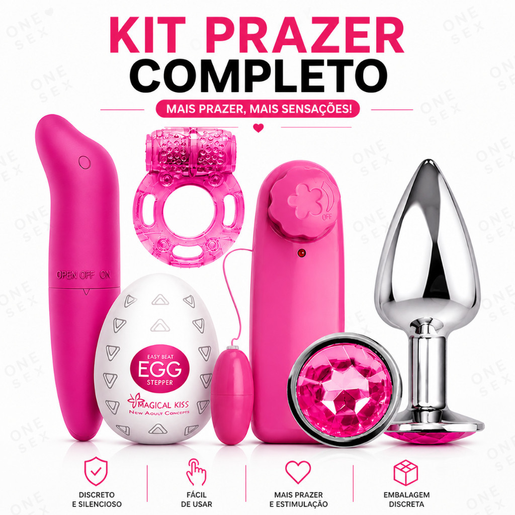 KIT SEX SHOP Com 05 Itens Egg Masturbador Masculino, Plug Anal, Vibrador, Anel Peniano Vibratório