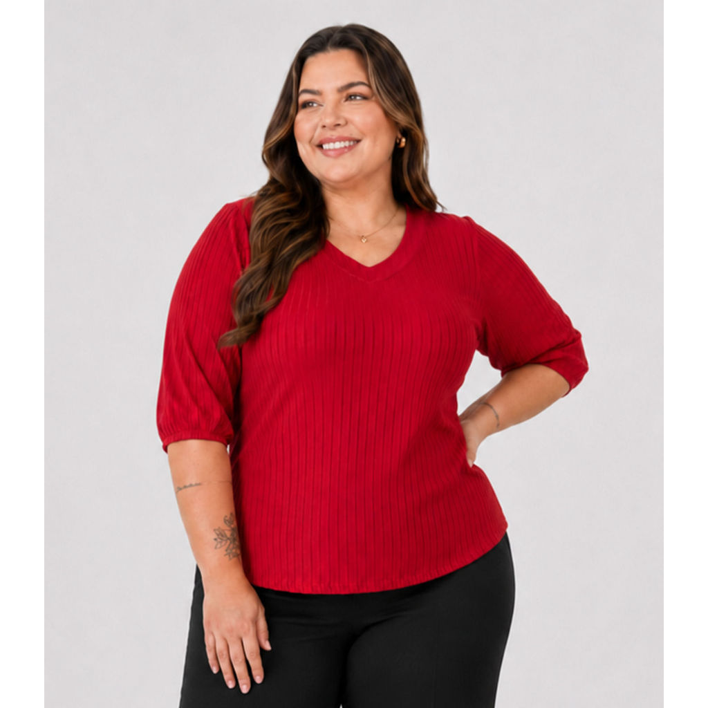 Blusa Canelada Plus Infinita Cor Vermelho