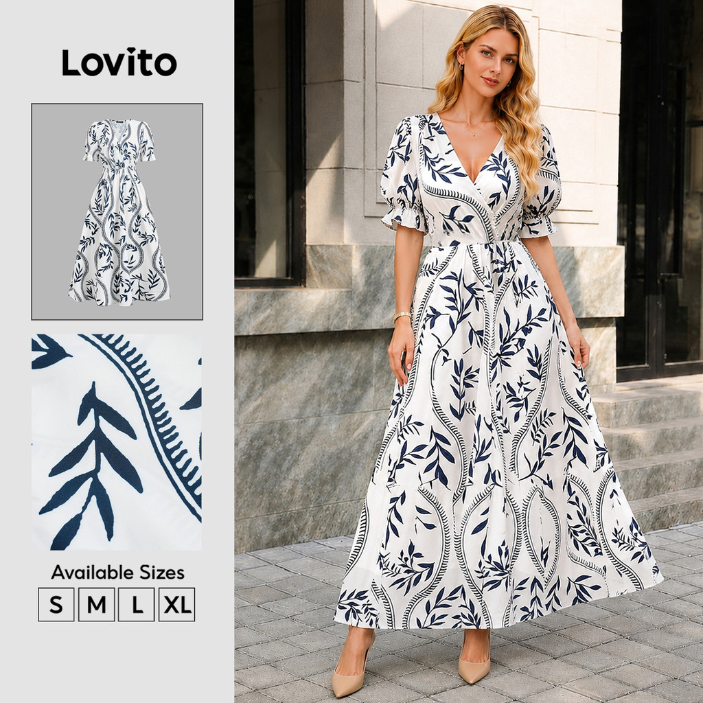 Lovito Floral Elegante Vestido Com Drapeado Para Férias Na Primavera/verão Para
