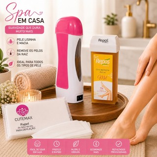 Kit Aquecedor Cera Roll On + Cera Depilatória + Papel Removedor