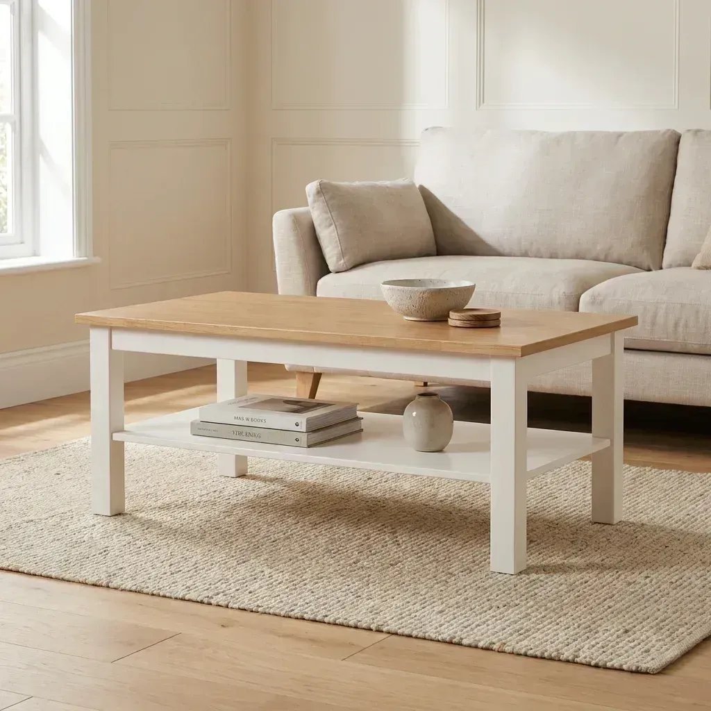 Mesa de Centro Retangular em Madeira Maciça Pinus Vanilla Amêndoa/Branco Yescasa