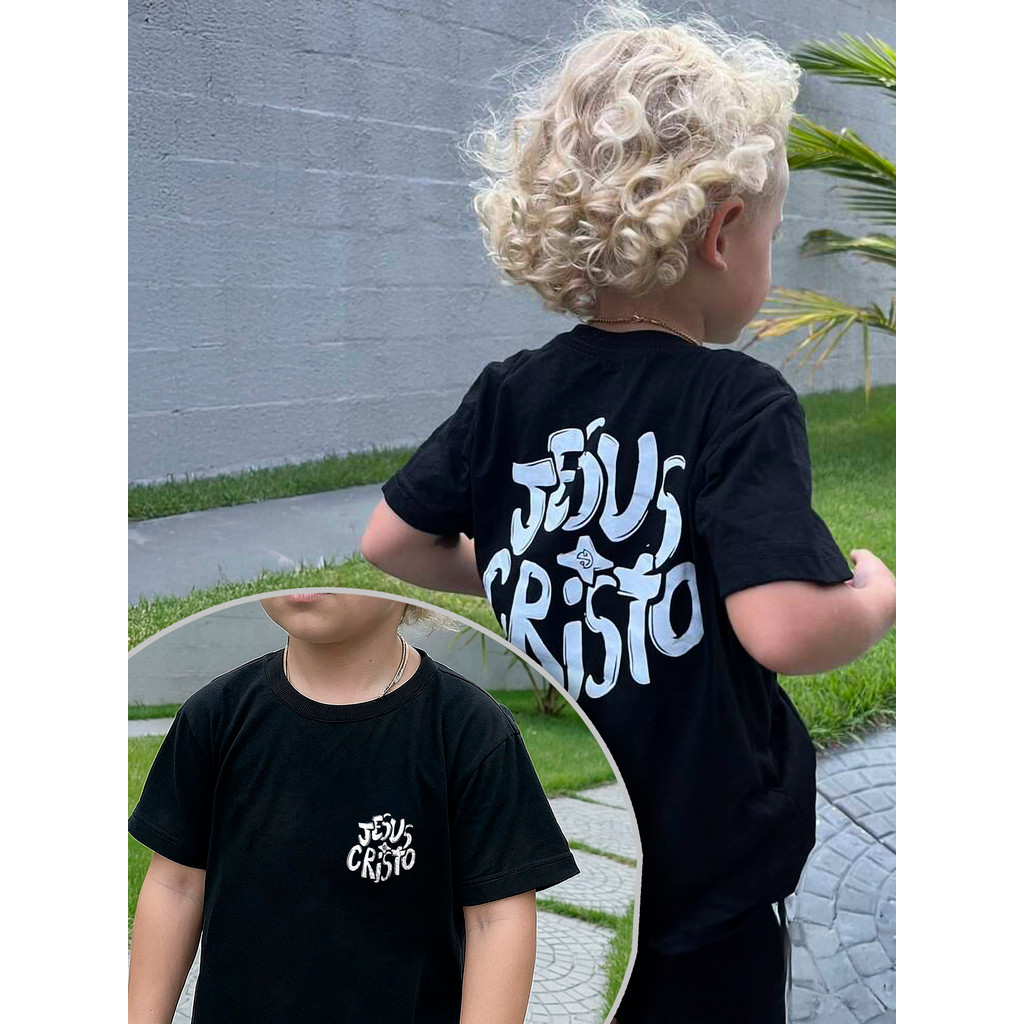 Camisa Gospel Unissex para Crianças Jesus Cristo 100% Algodão Penteado Alta Qualidade - Estilo Nacional