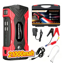 Auxiliar De Partida 21000mAh Jump Starter Portátil 12V Multifuncional Com Lanterna USB Para Carro Moto Maleta Completa