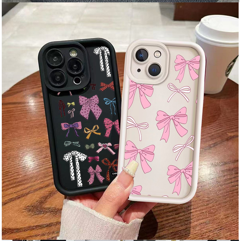 Capa de Silicone Macia Rosa com Laço e Coração para Samsung Galaxy A57 A17 A07 A56 A16 A06 A27 A55 A54 A54 A53 A15 A14 A