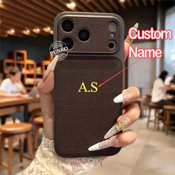 Capa De Couro Com Nome Personalizado Para iPhone 18 17 16 15 14 13 Pro Max 3D Letras De Gravação A Quente Presente DIY