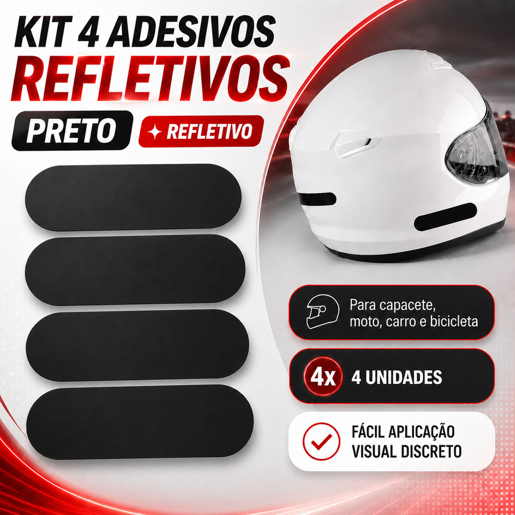Kit 4 Adesivos Refletivo Preto Para Capacete Moto Carro E Bicicleta Polivisor